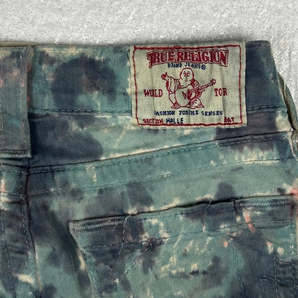 True Religion Jeans Womens 24x28.5โ Halle Tie Dye Blue Skinny Ankle Stretch - Picture 5 of 15